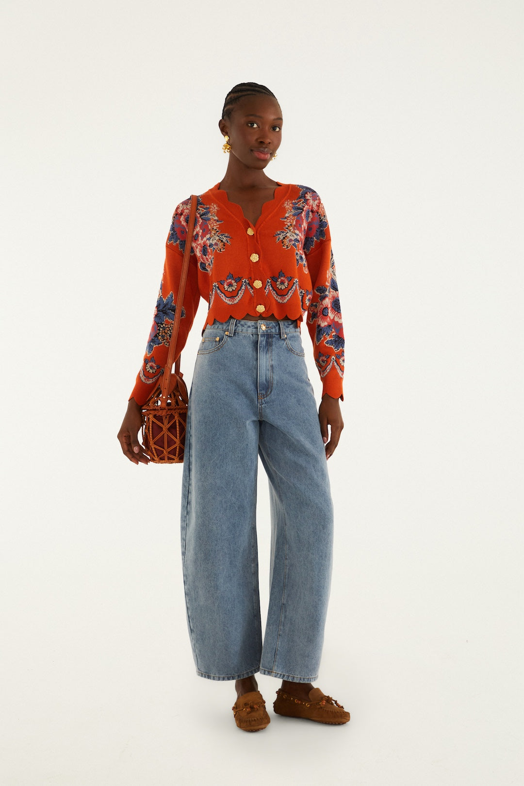 Farm Rio Knit Cardigan - Victorian Floral Terracota