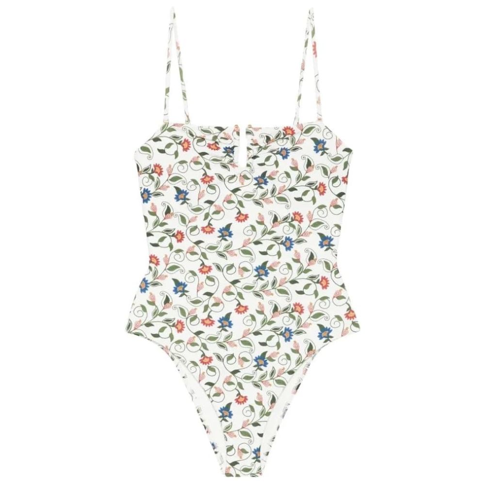 Farm Rio Bandeau One-Piece Swimsuit - Stitched Garden Off-White
