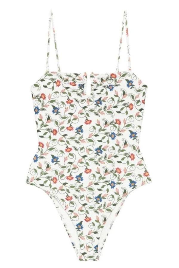 Farm Rio Bandeau One-Piece Swimsuit - Stitched Garden Off-White
