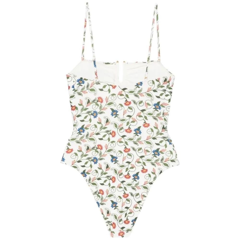 Farm Rio Bandeau One-Piece Swimsuit - Stitched Garden Off-White