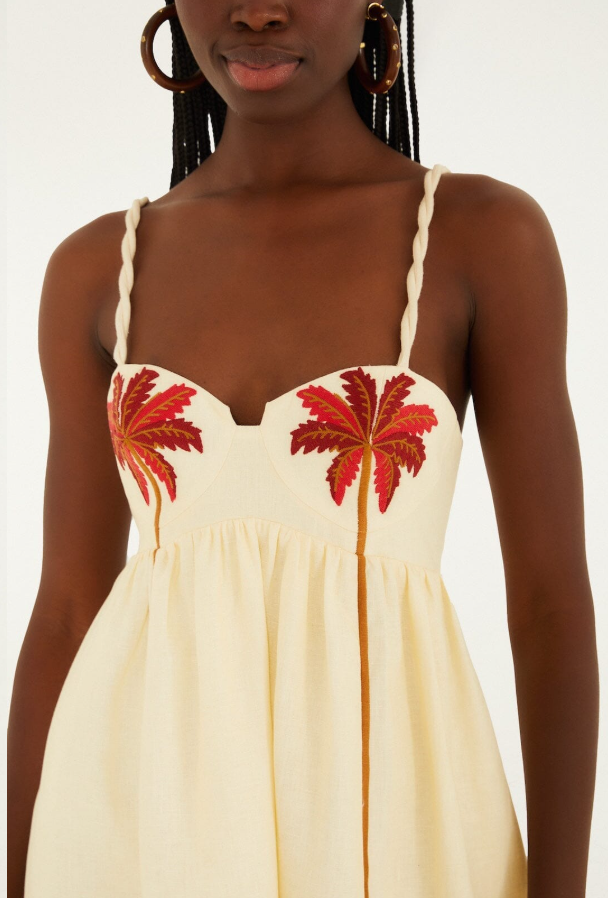 Farm Rio Coconut Tree Embroidered Mini Dress