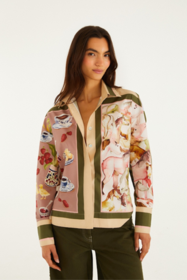 Farm Rio Countryside Mixed Scarf Blouse