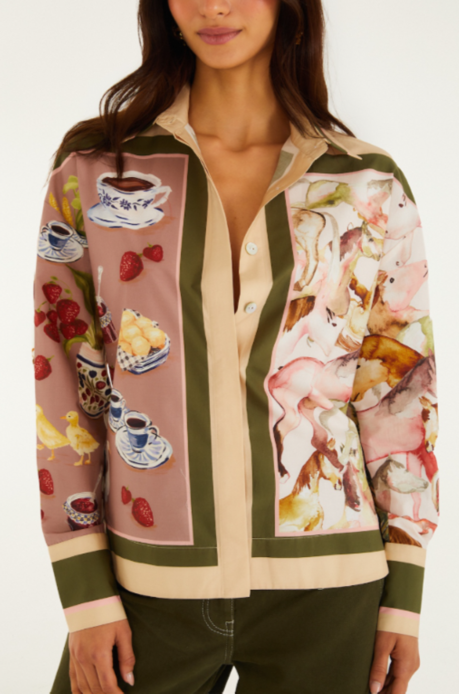 Farm Rio Countryside Mixed Scarf Blouse