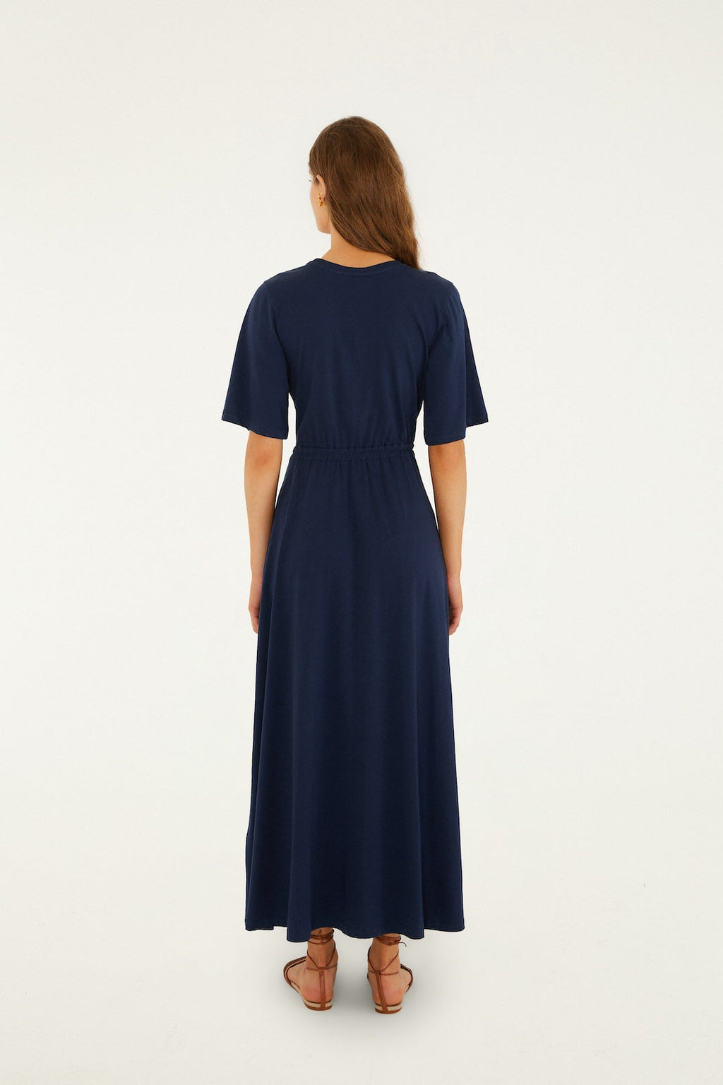 Farm Rio Cut Out Short Sleeve Midi Dress - Dark Blue