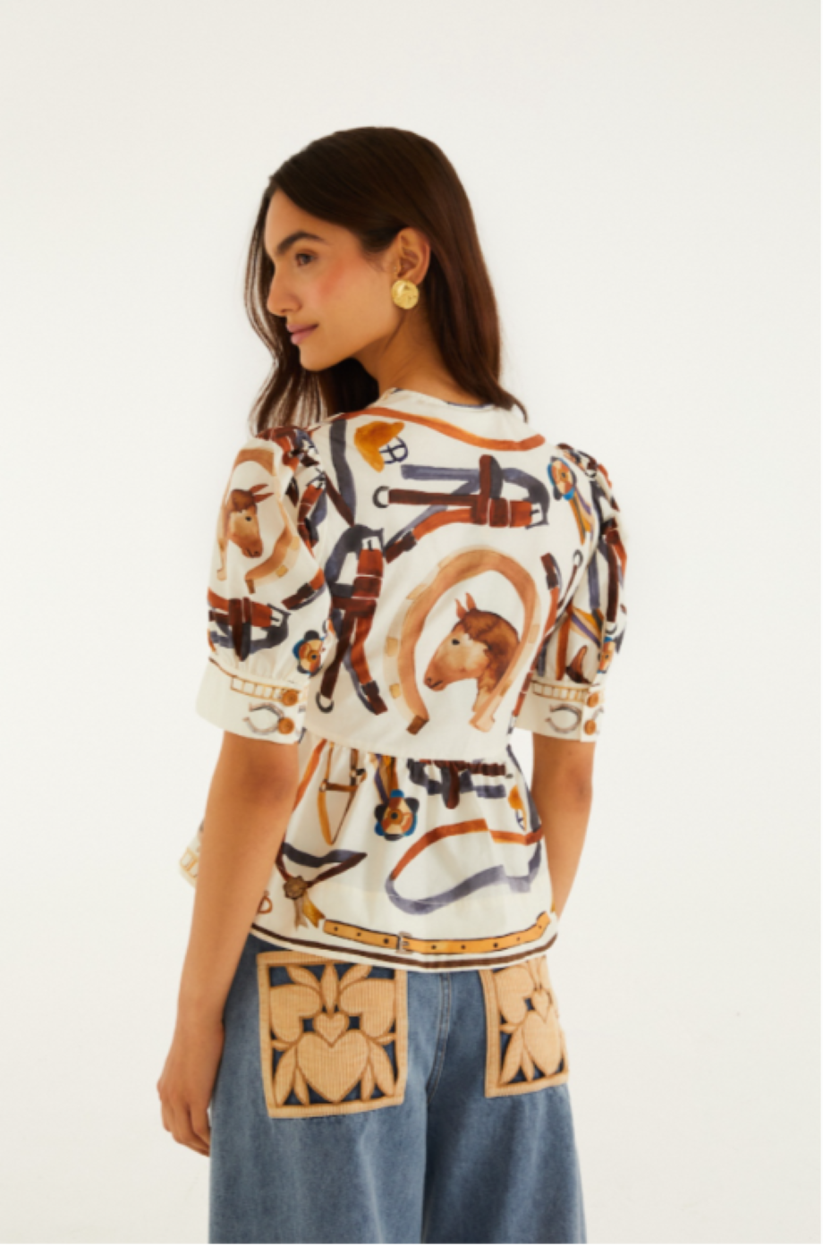 Farm Rio Equestrian Scarf Blouse