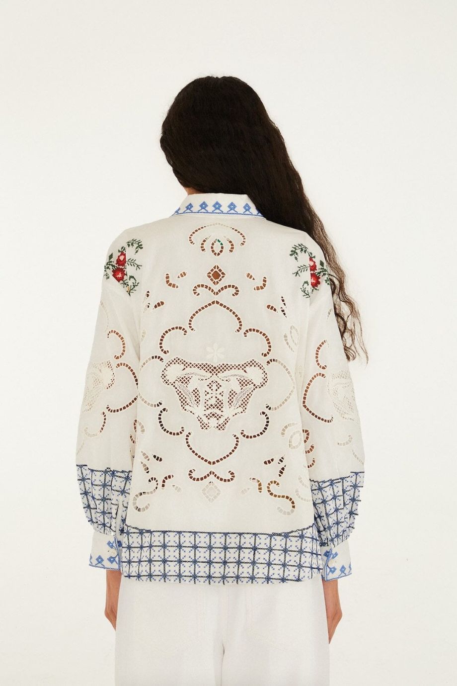 Farm Rio Flowers Embroidery Richelieu Blouse