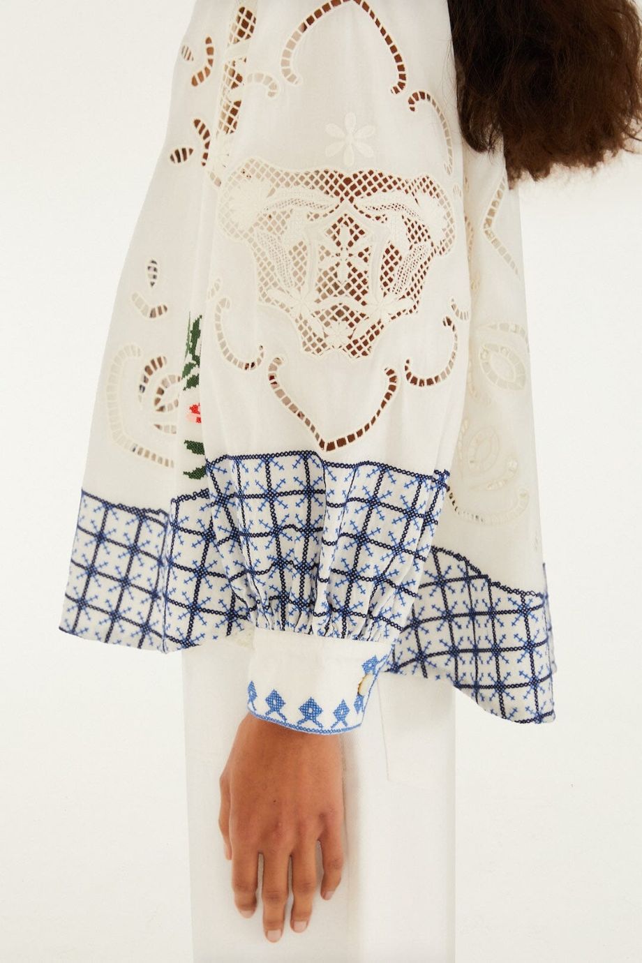 Farm Rio Flowers Embroidery Richelieu Blouse