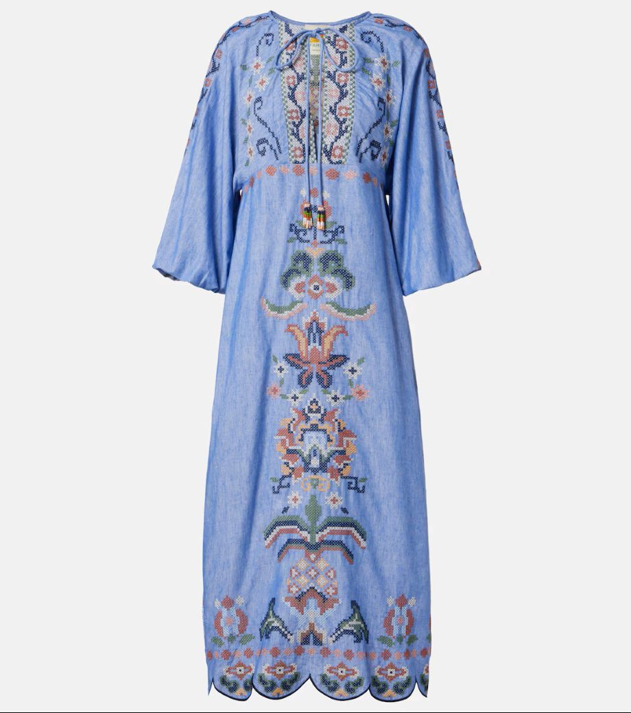 Farm Rio Garden Tapestry Embroidered Long Sleeve Midi Dress