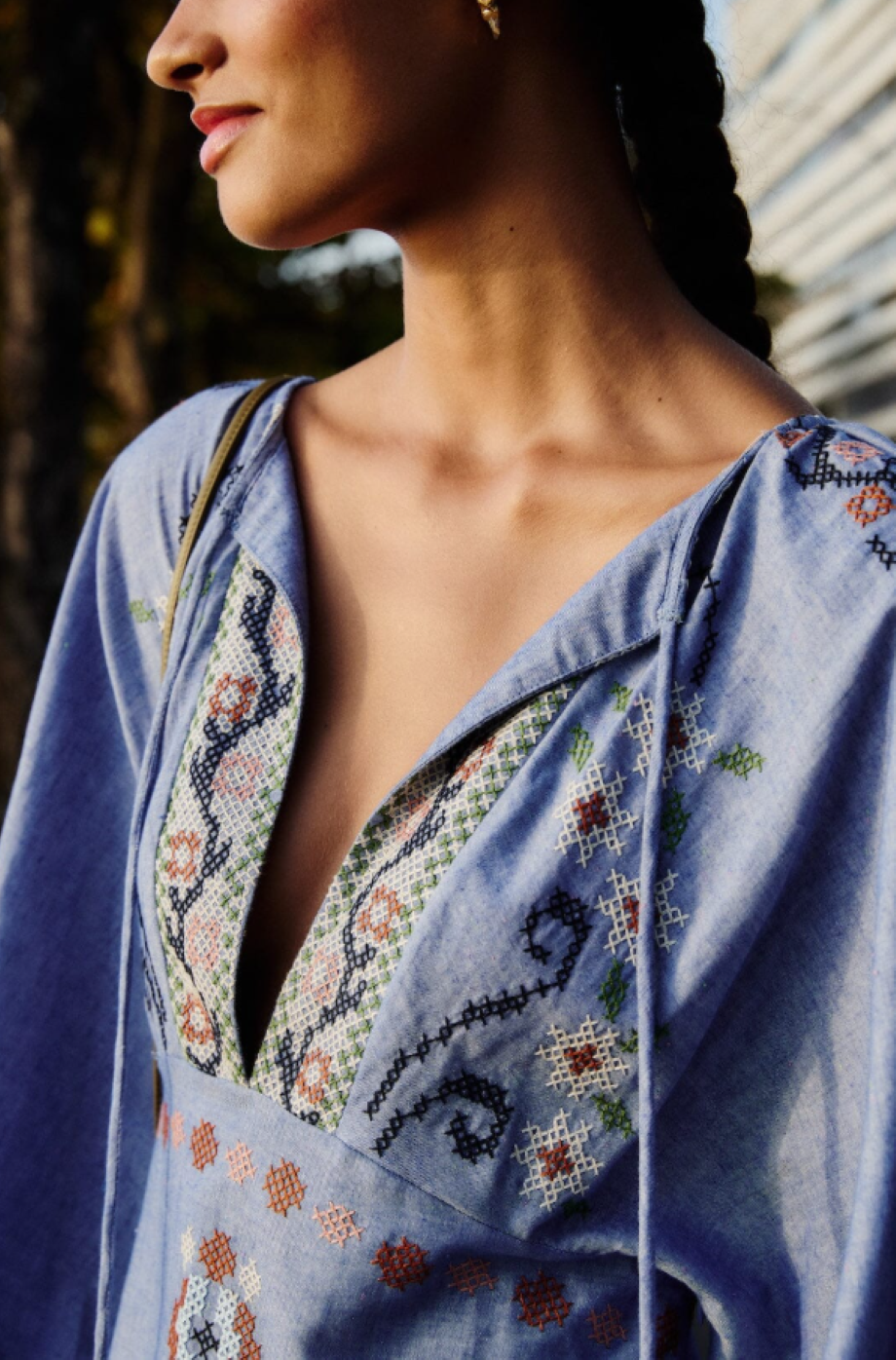 Farm Rio Garden Tapestry Embroidered Long Sleeve Midi Dress
