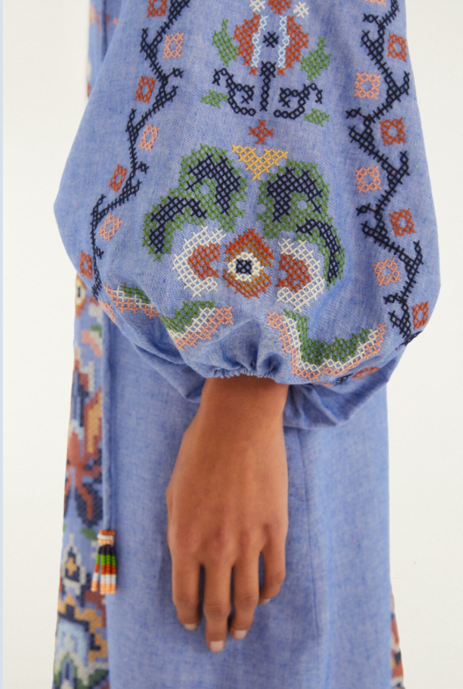 Farm Rio Garden Tapestry Embroidered Long Sleeve Midi Dress