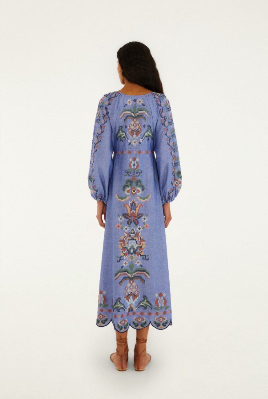 Farm Rio Garden Tapestry Embroidered Long Sleeve Midi Dress