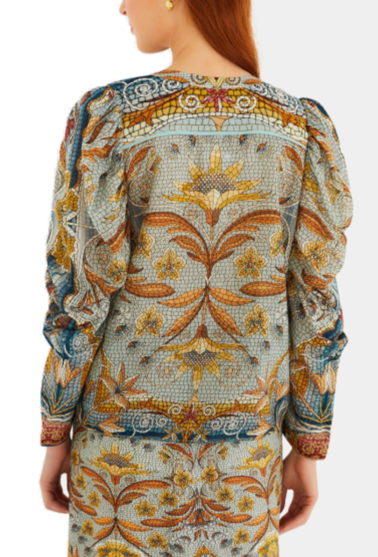 Farm Rio Mosaic Garden Long Sleeve Blouse