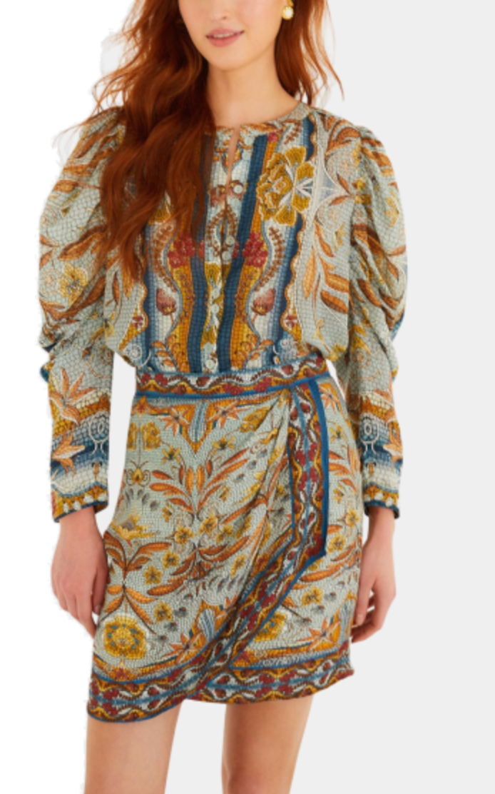 Farm Rio Mosaic Garden Long Sleeve Blouse