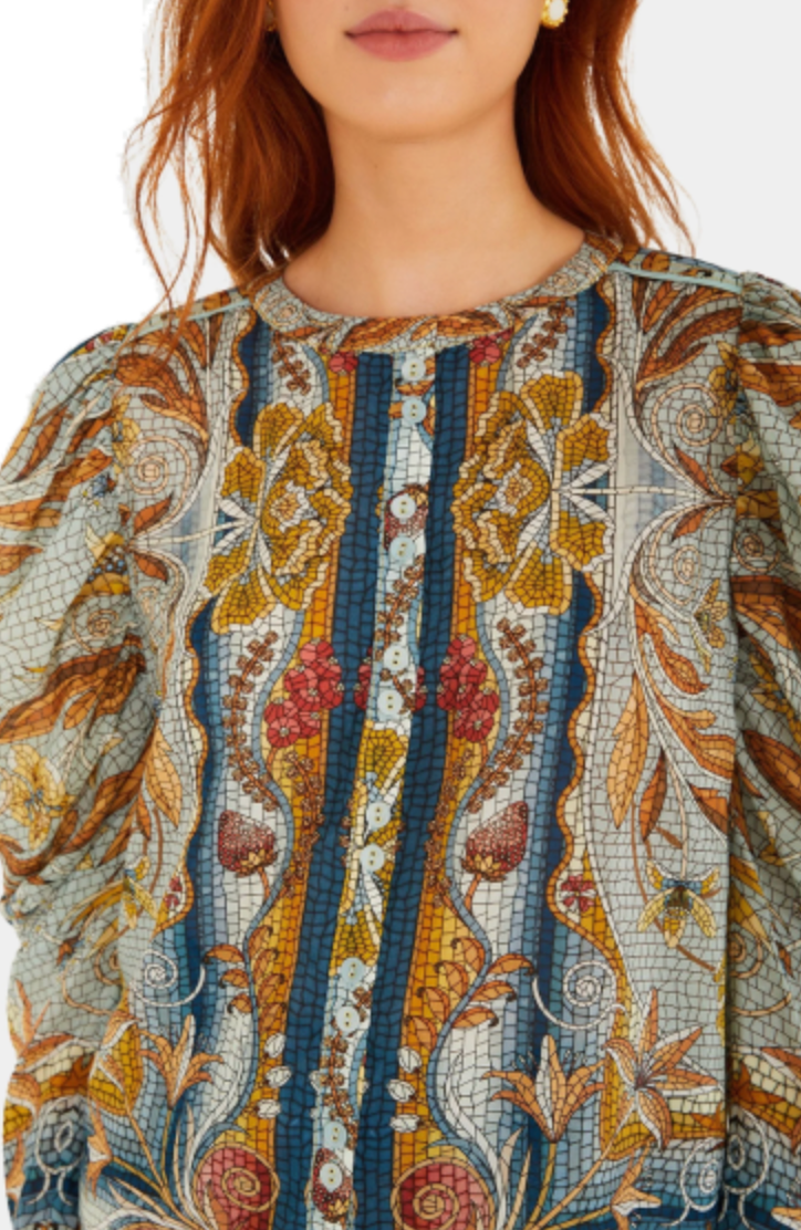 Farm Rio Mosaic Garden Long Sleeve Blouse