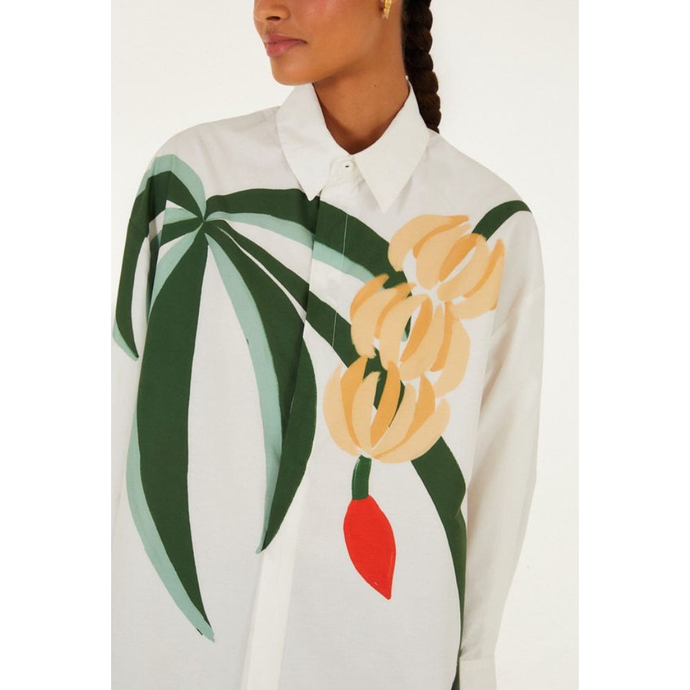 Farm Rio Graphic Banana Tree Organic Cotton Applique Shirt - White