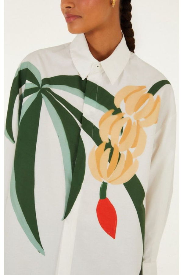 Farm Rio Graphic Banana Tree Organic Cotton Applique Shirt - White