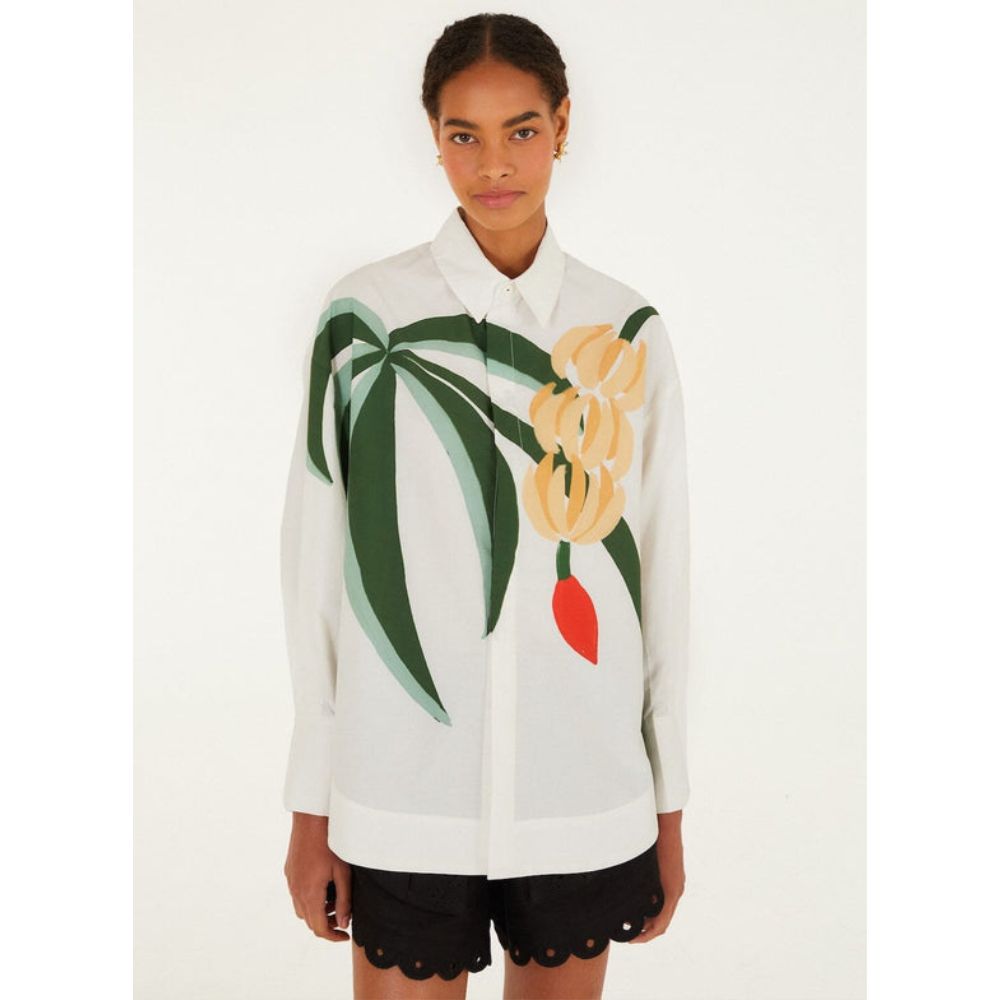 Farm Rio Graphic Banana Tree Organic Cotton Applique Shirt - White