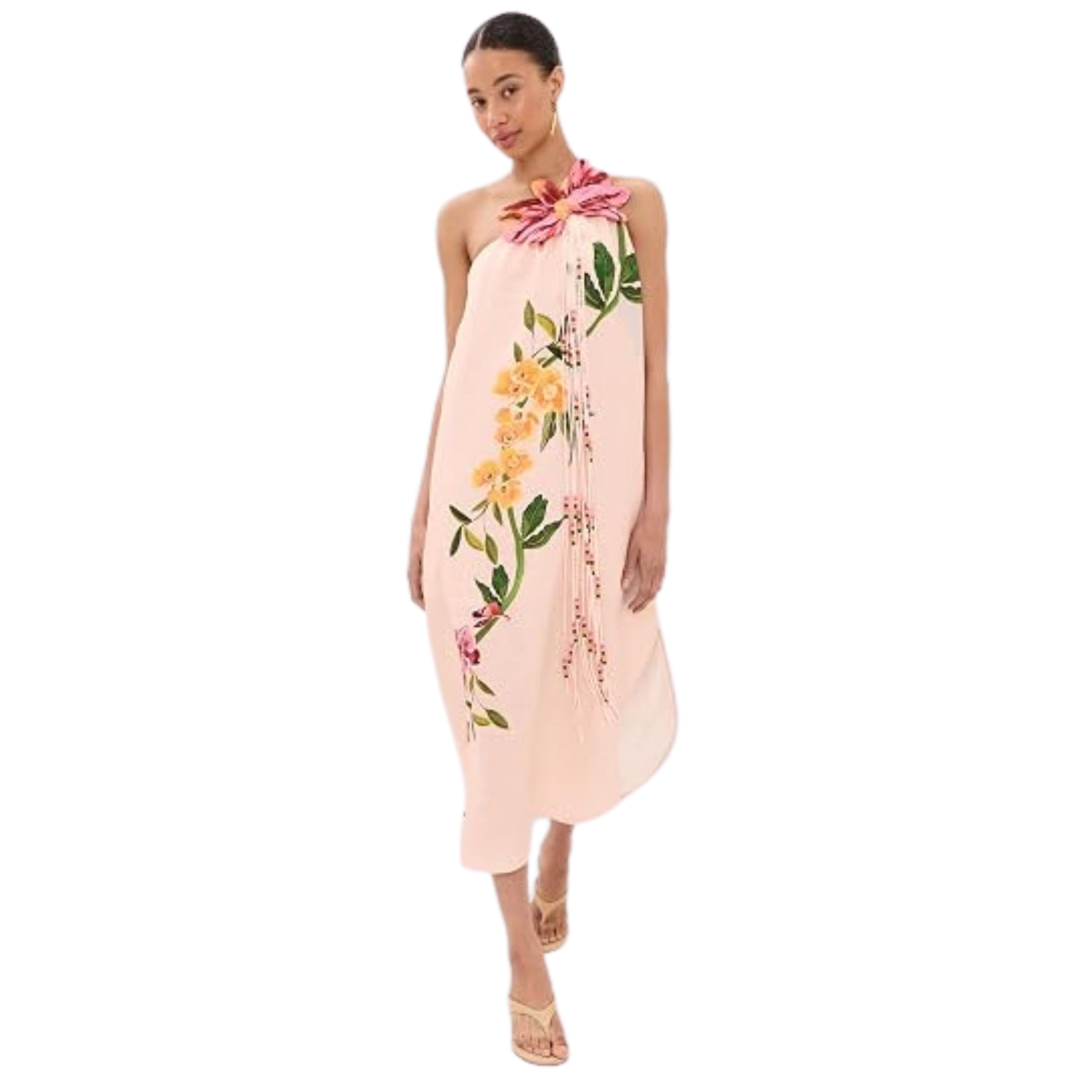 Farm Rio One Shoulder Maxi Dress - Garden Terrace Pink