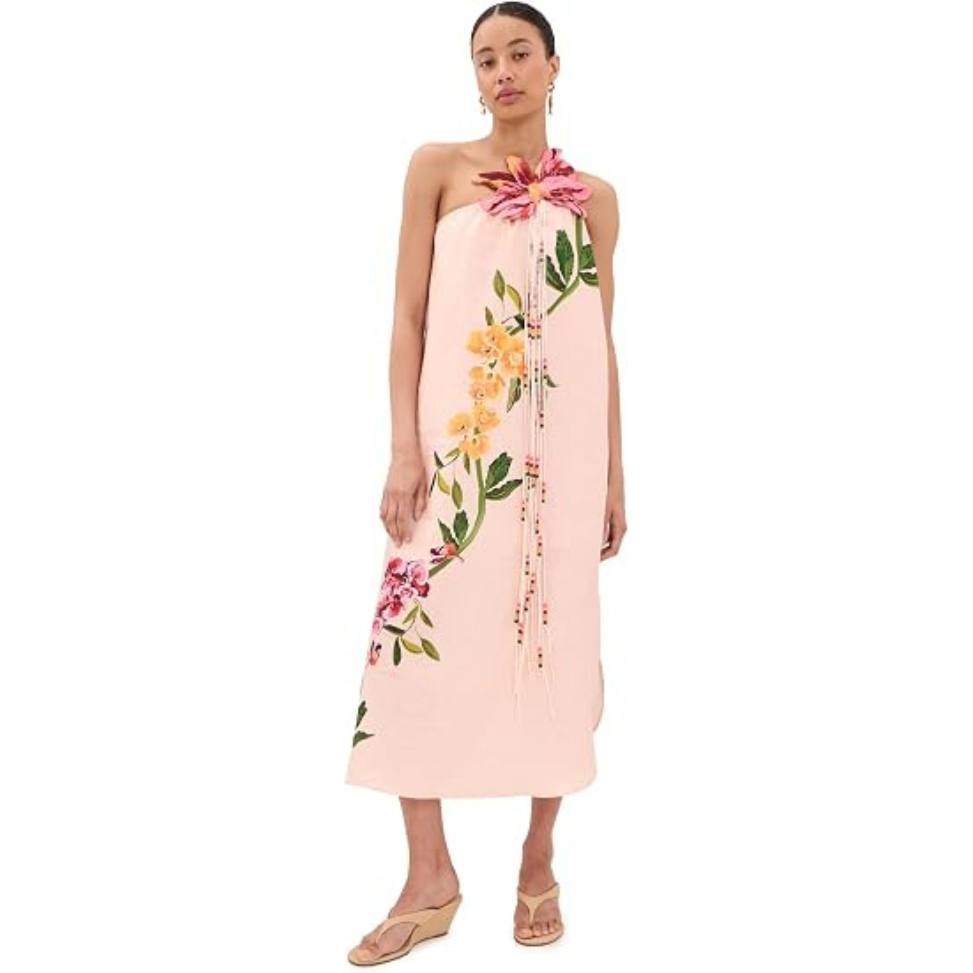 Farm Rio One Shoulder Maxi Dress - Garden Terrace Pink