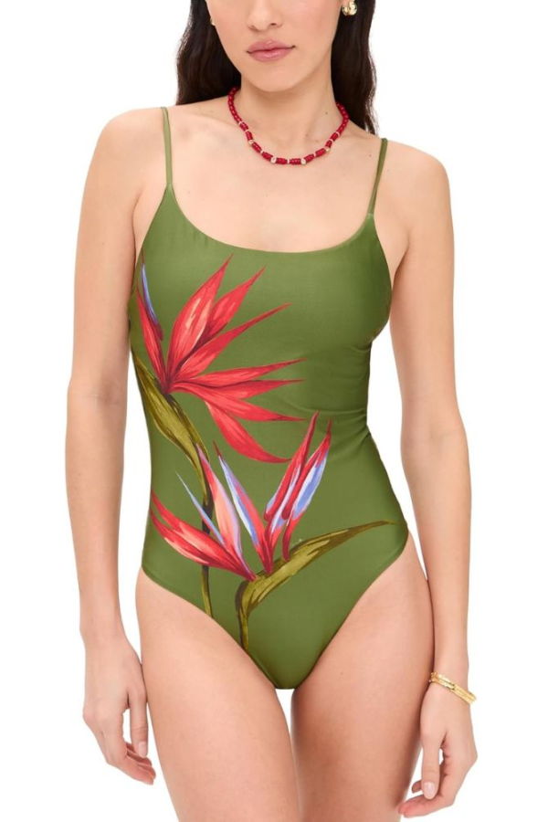 Farm Rio Strilitzia One-Piece Swimsuit - Strilitzia Dark Green