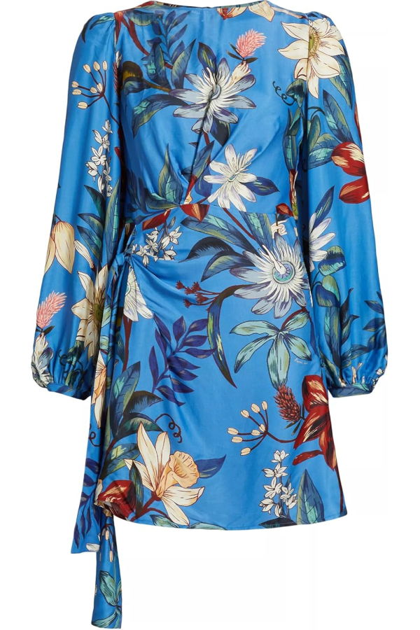 Farm Rio Wrap Mini Dress - Blue Surreal Flowers