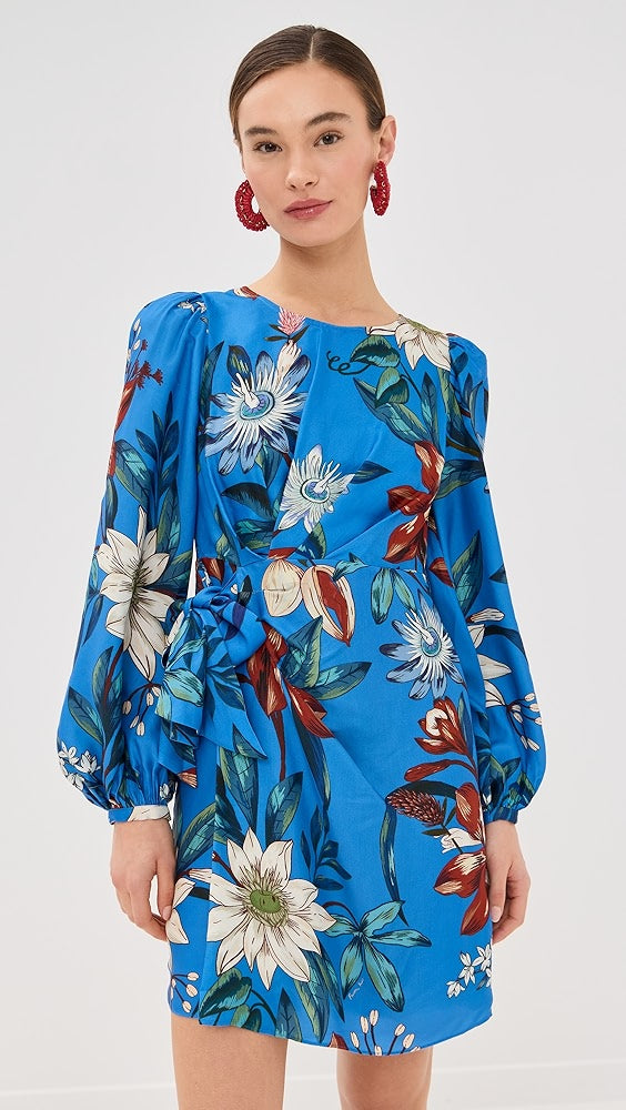 Farm Rio Wrap Mini Dress - Blue Surreal Flowers