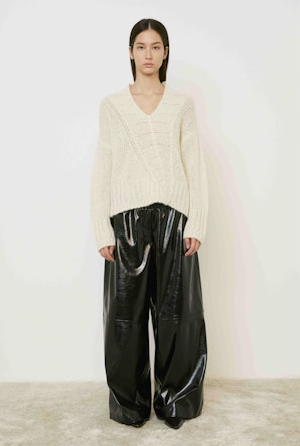 MeiMeij Faux Leather Wide-Leg Pants - Black