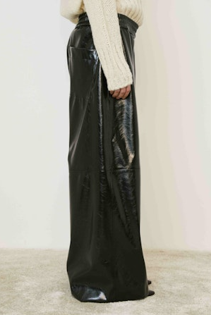 MeiMeij Faux Leather Wide-Leg Pants - Black