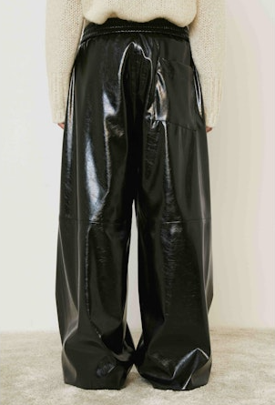 MeiMeij Faux Leather Wide-Leg Pants - Black