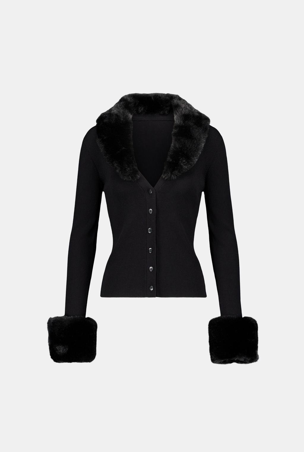 SAEMDI Faux Fur Trim Cardigan