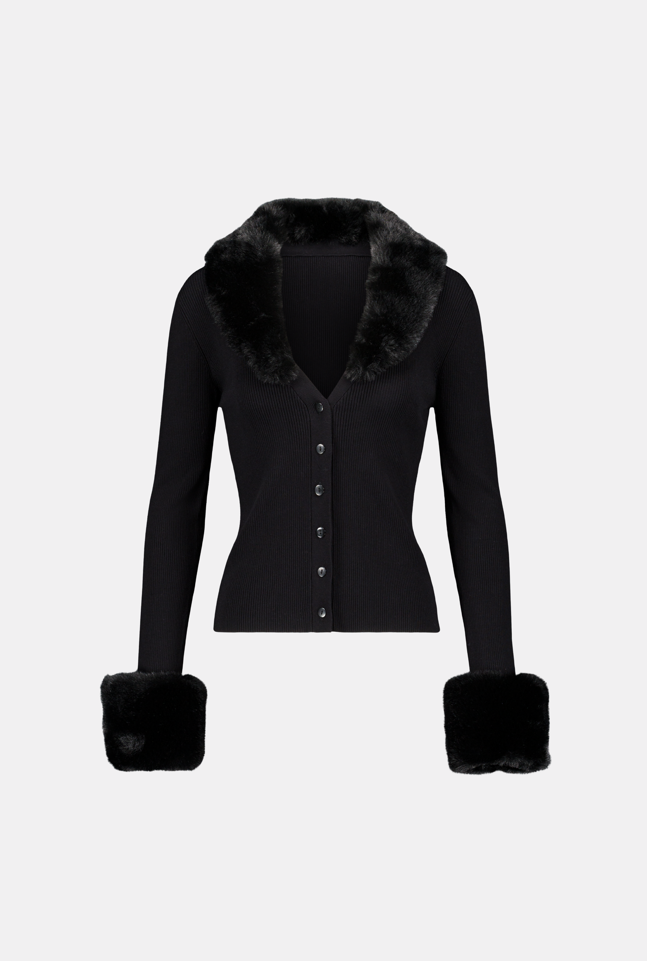 SAEMDI Faux Fur Trim Cardigan