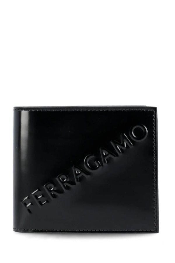 Ferragamo Embossed Logo Leather Bifold Wallet - Black