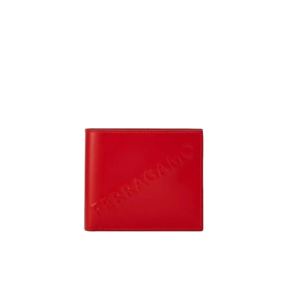 Ferragamo Embossed Logo Leather Bifold Wallet - Flame Red