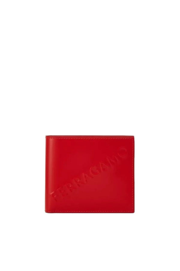 Ferragamo Embossed Logo Leather Bifold Wallet - Flame Red