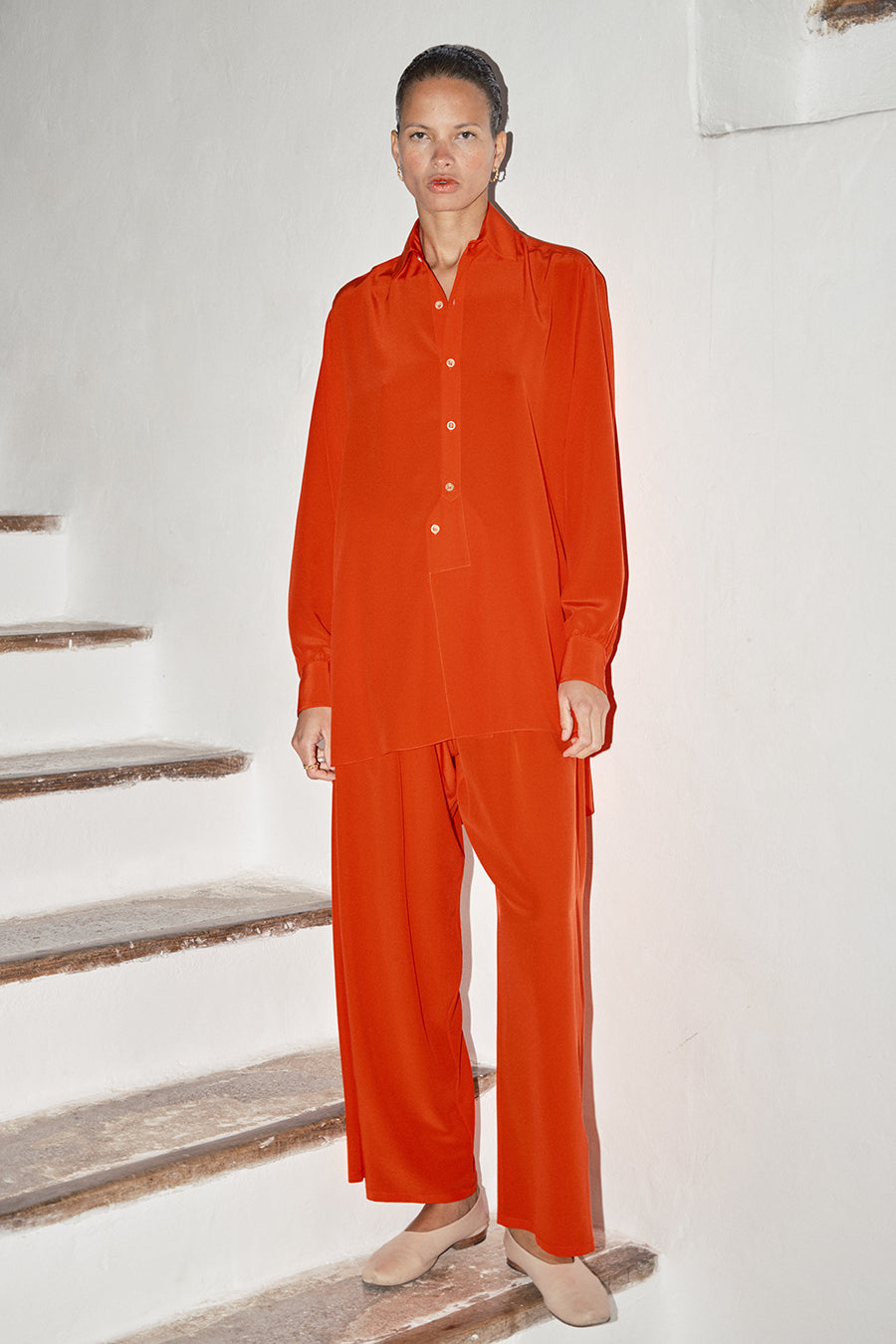 Datura Silk Paul Blouse - Flame