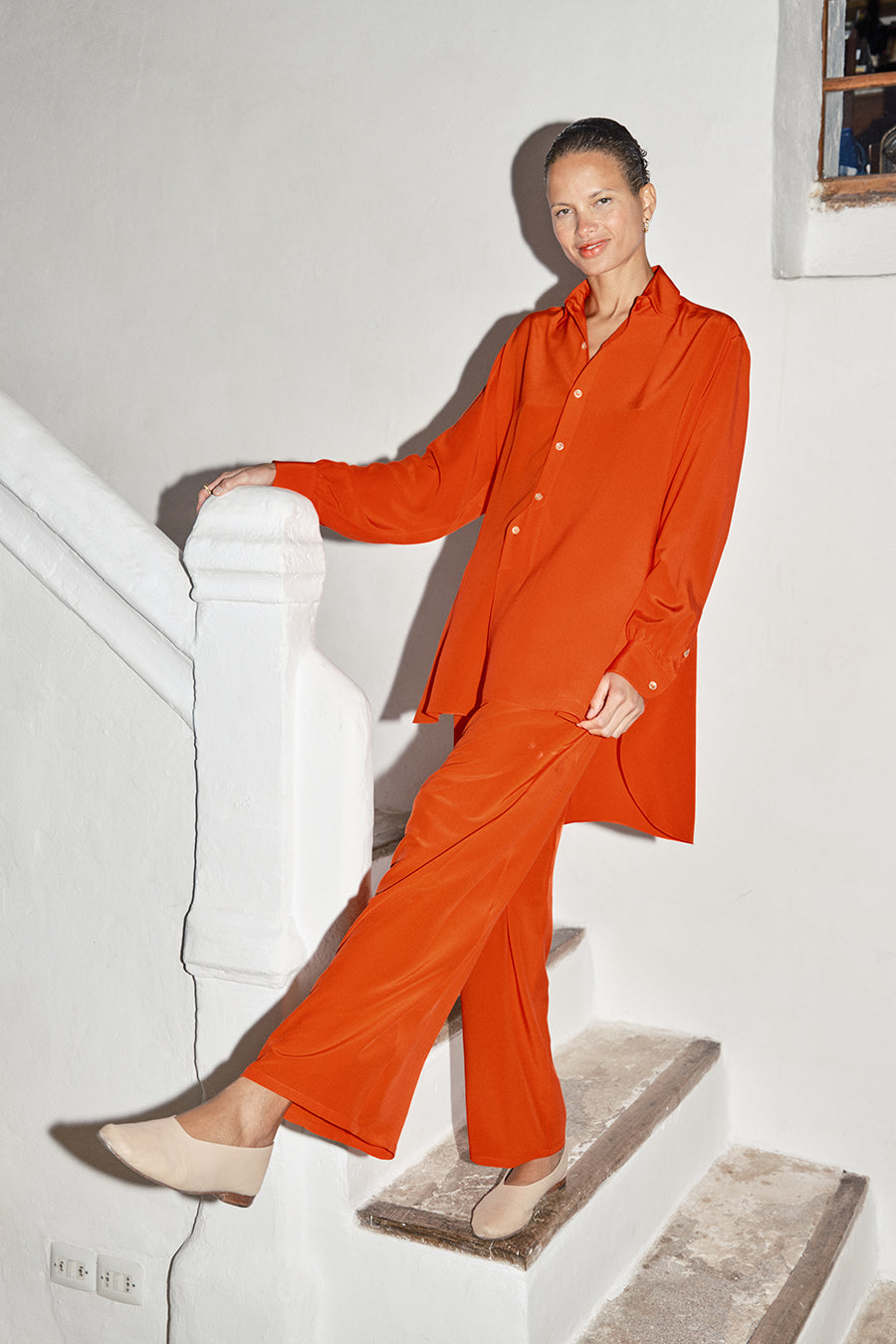 Datura Silk Paul Blouse - Flame