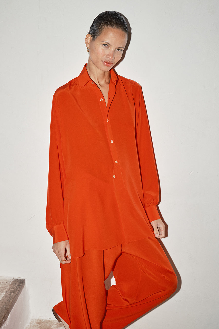 Datura Silk Paul Blouse - Flame