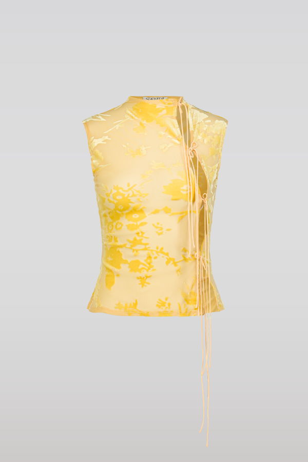 SAEMDI Flocked Floral Velvet Top