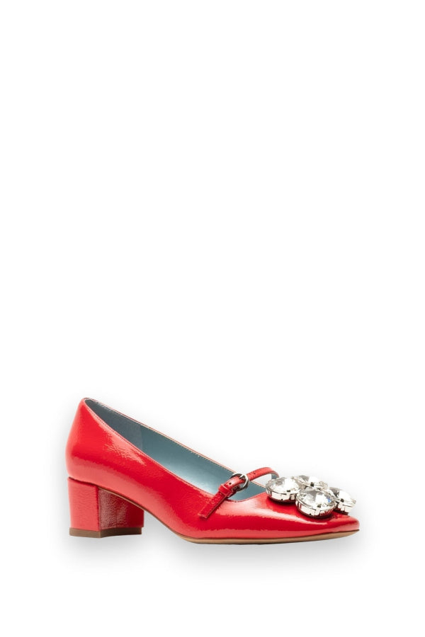 Frances Valentine Josephine Crinkled Leather Heel - Geranium
