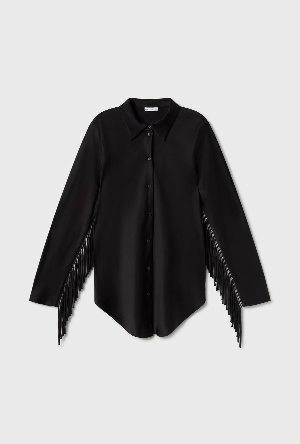 Silk Laundry Fringe Bias Cut Shirt - Black