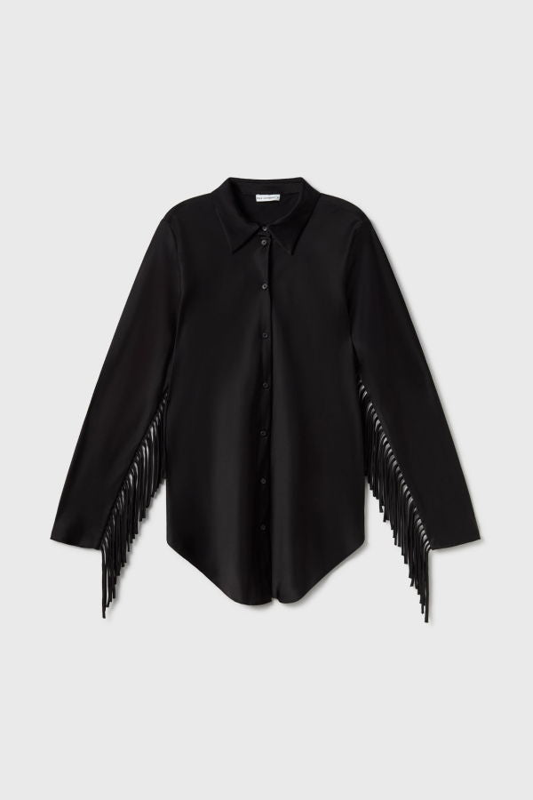 Silk Laundry Fringe Bias Cut Shirt - Black