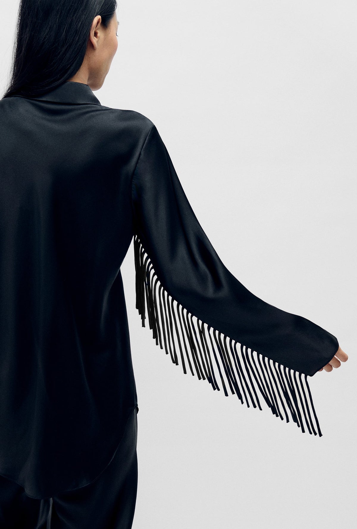 Silk Laundry Fringe Bias Cut Shirt - Black