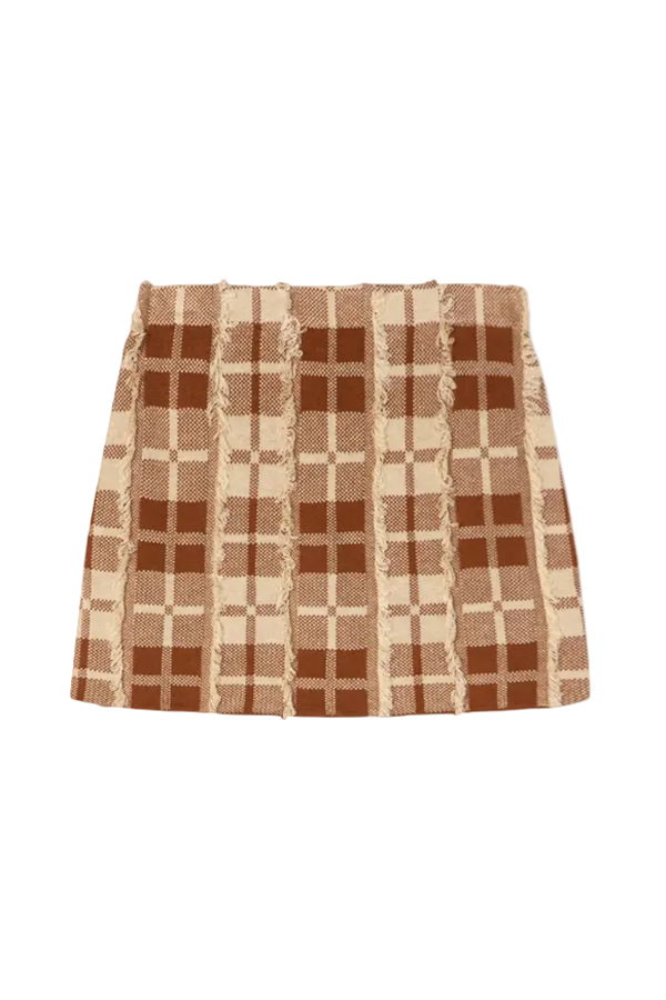 Guest in Residence Fringe Plaid Mini Skirt