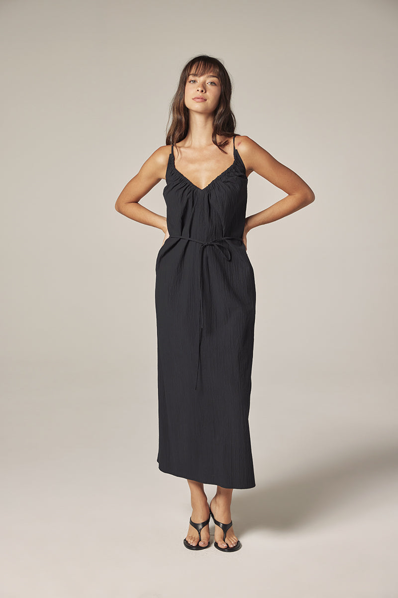 amente Front Shirring Dress - Midnight
