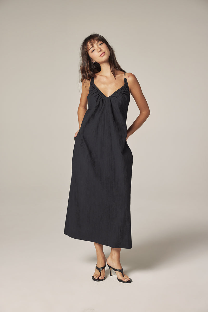 amente Front Shirring Dress - Midnight