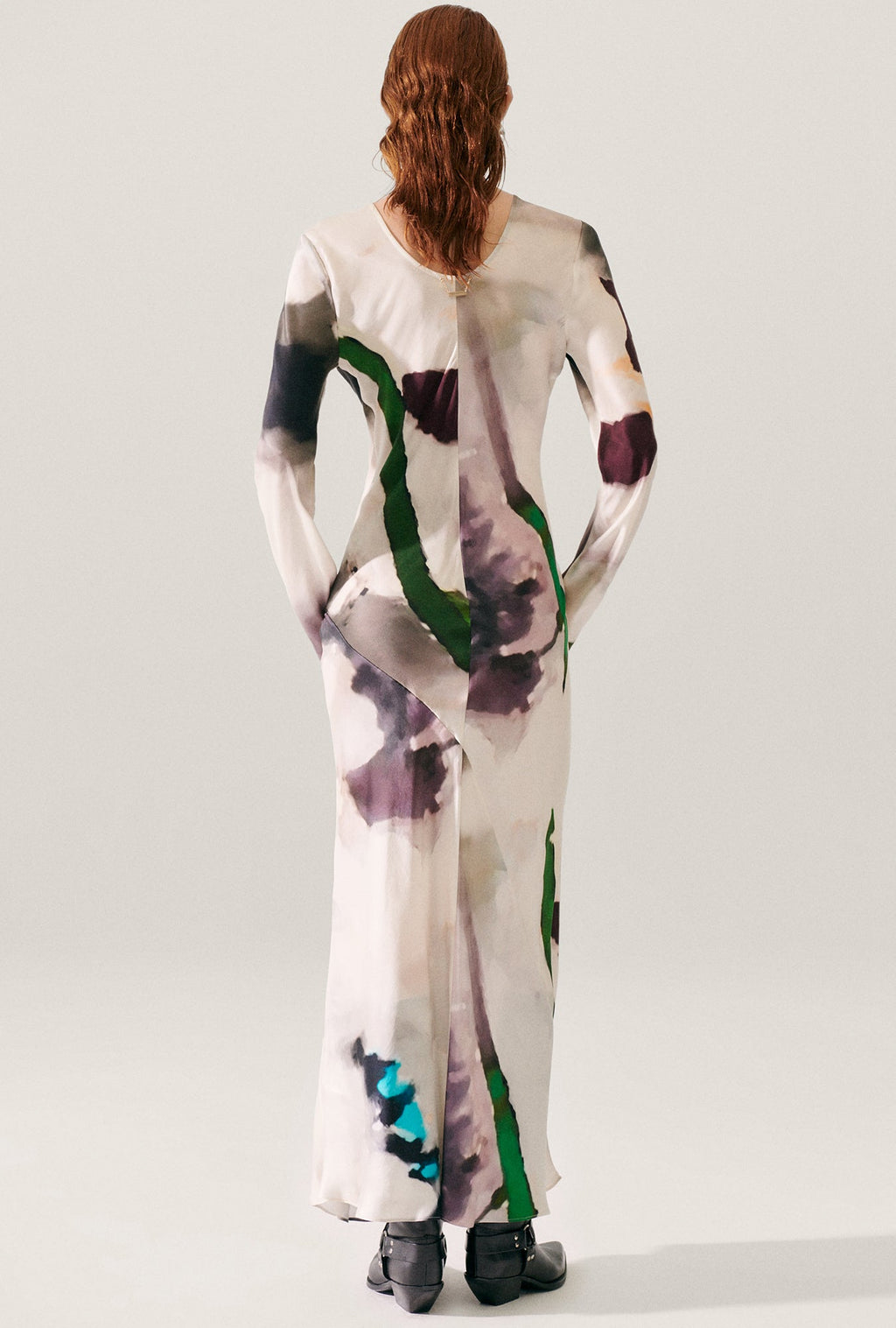 Silk Laundry Full Sleeve Bias Dress - Phosphate