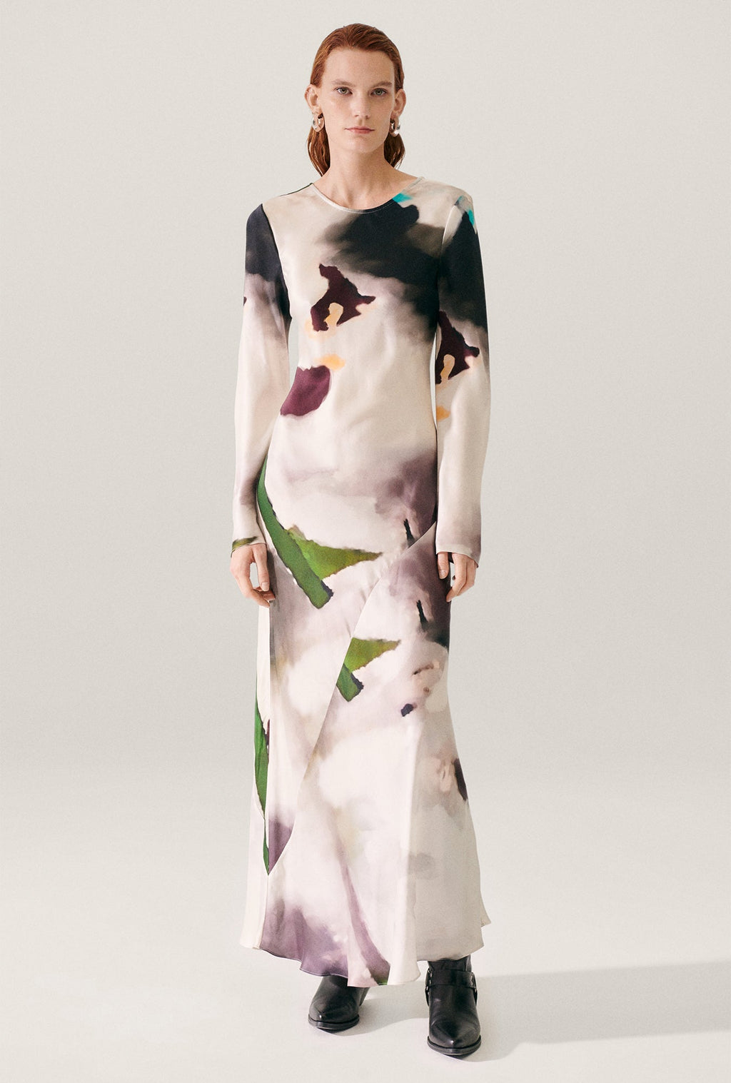 Silk Laundry Full Sleeve Bias Dress - Phosphate
