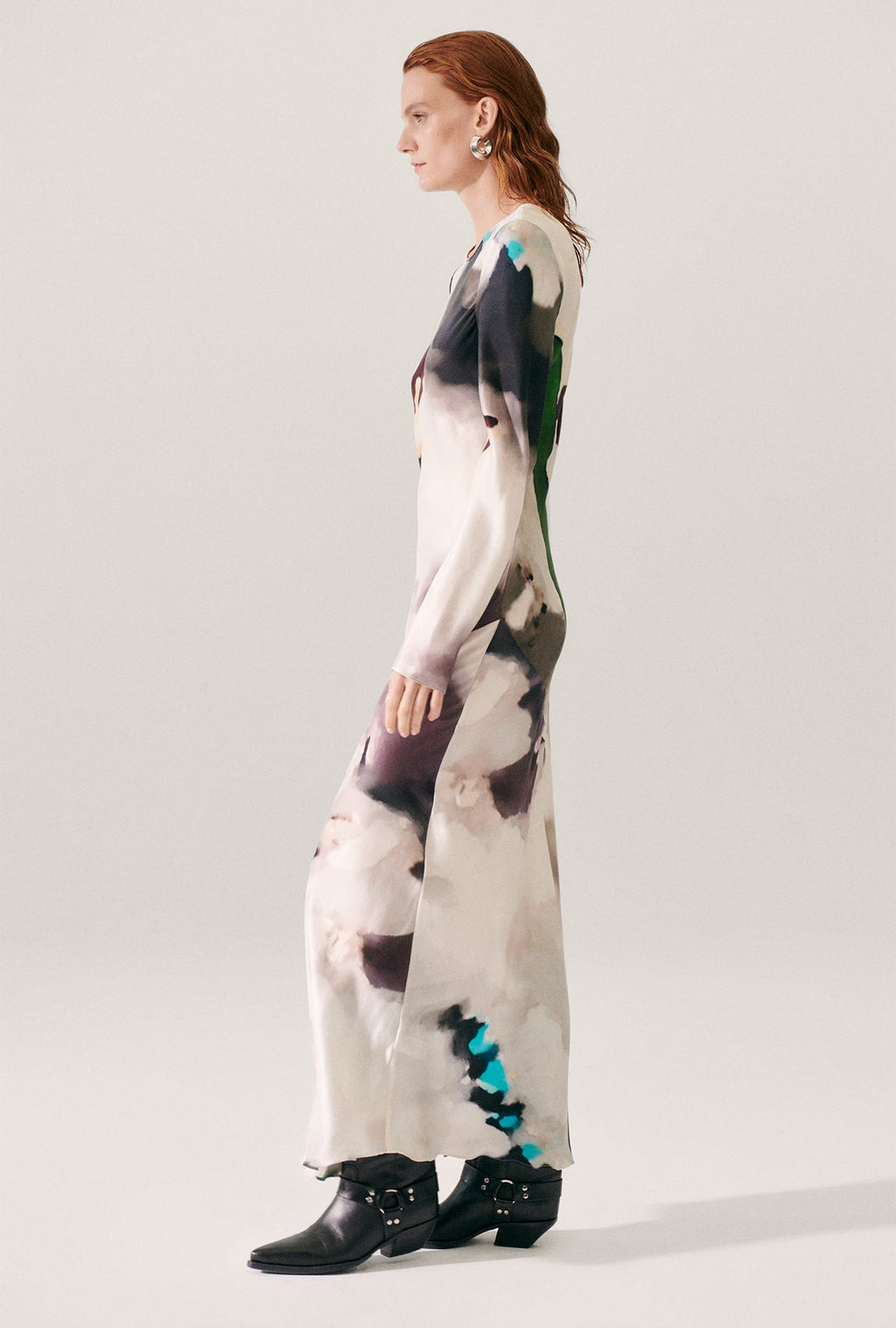 Silk Laundry Full Sleeve Bias Dress - Phosphate
