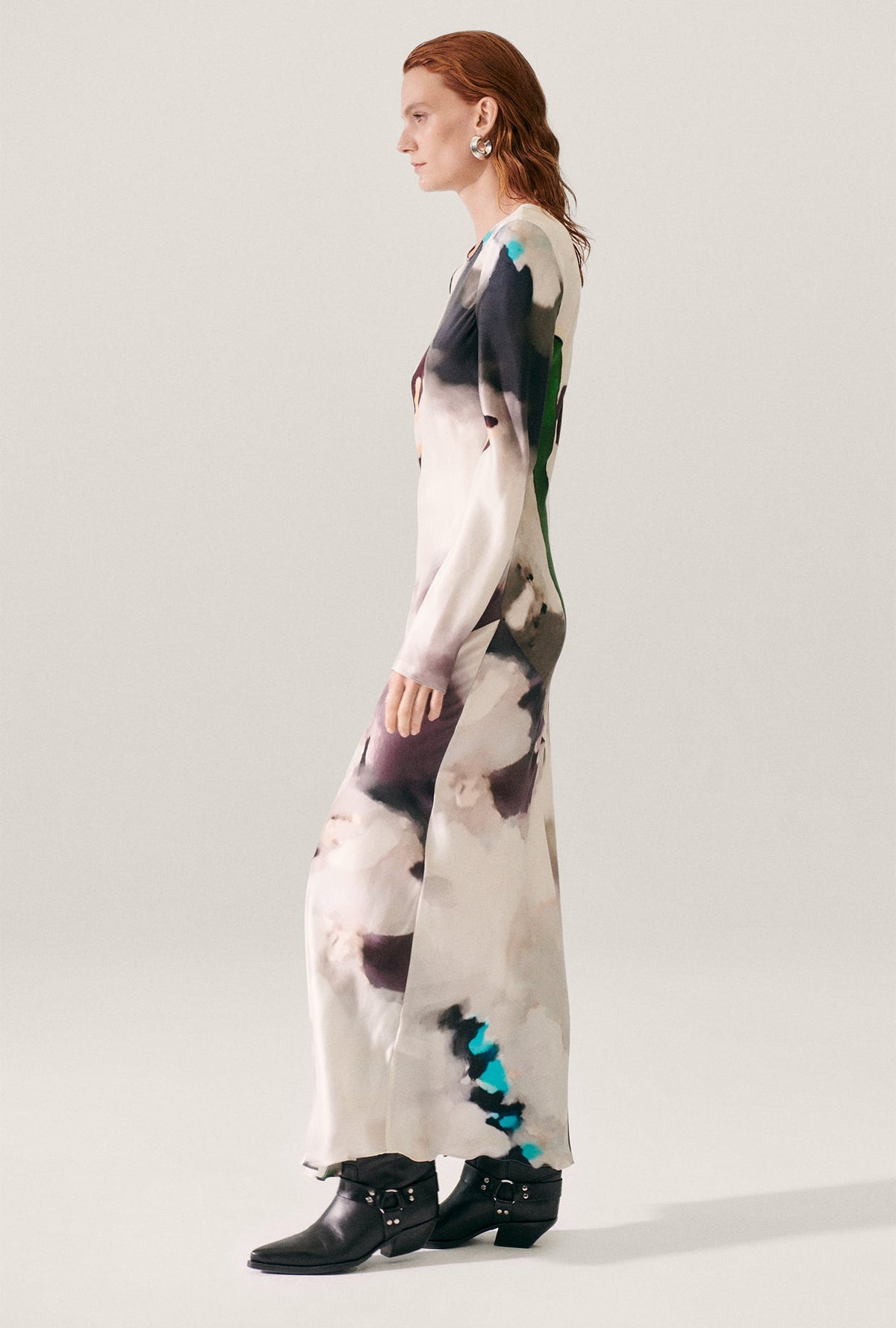 Silk Laundry Full Sleeve Bias Dress - Phosphate