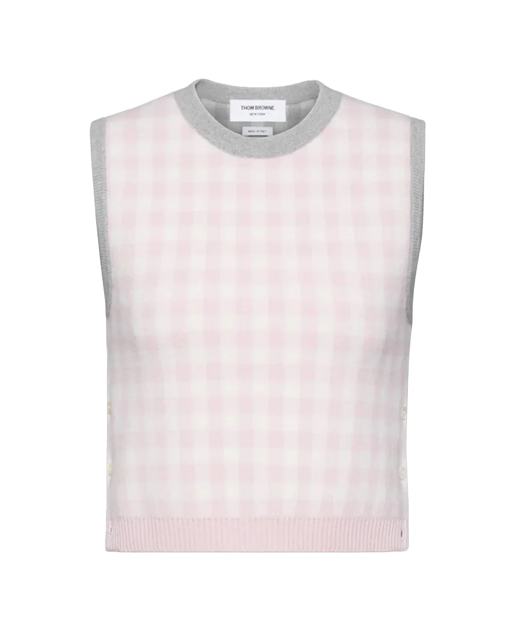 Thom Browne Funmix Gingham Check Jacquard Merino Wool Shell Top - Pink
